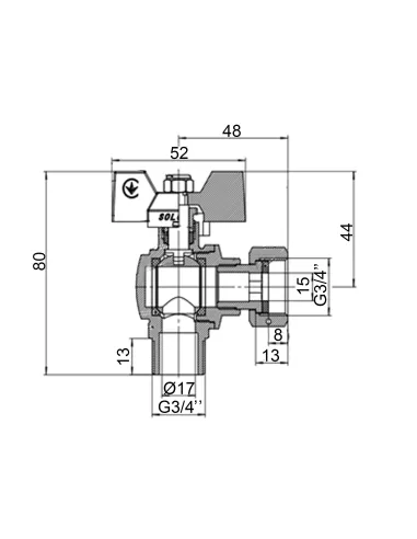 Кран кульовий Solomon V4003-S 3/4 дюйма НВ з накидною гайкою