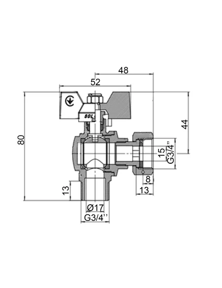 Кран шаровой угловой Solomon V4003-S 3/4 дюйма НВ с накидной гайкой
