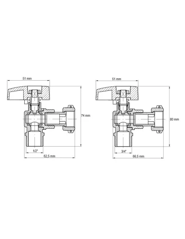 Комплект кранов для подключения газового котла Koer KR.1322 угловой