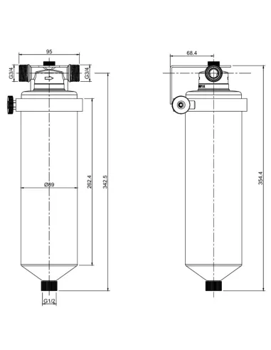 Корпус фильтра для очистки воды Koer KV-22-3/4 дюйма, нержавеющая сталь