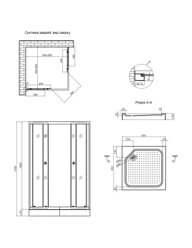 Душевая кабина с низким поддоном Kroner KRP Eifel - Q.B.F.M.90x90 см, квадратная