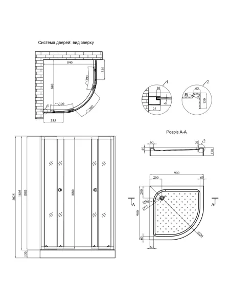 Душевая кабина с низким поддоном Kroner KRP Vog - C.F.С.90x90 см, полукруглая