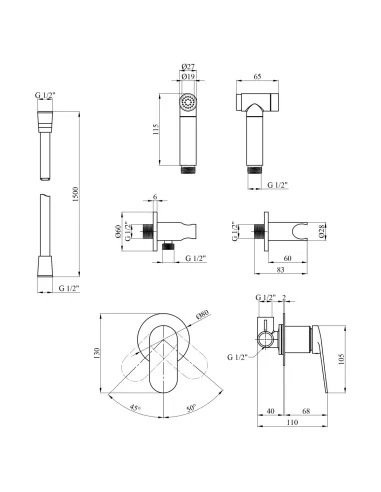 Набор для гигиенического душа Kroner Element 211234-0101, со смесителем, скрытый монтаж 