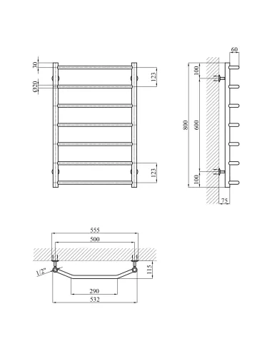 Полотенцесушитель Kroner KRP Diva WT800x500-7, водяной