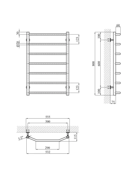Полотенцесушитель Kroner KRP Diva WT800x500-7, водяной