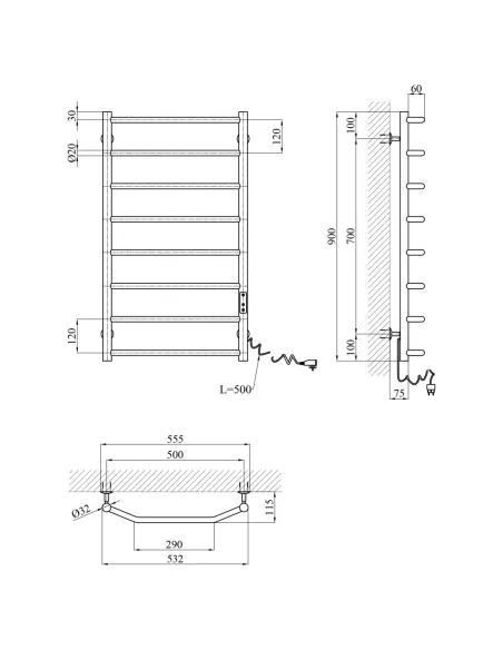 Полотенцесушитель электрический Kroner KRP Diva ER900x500-8