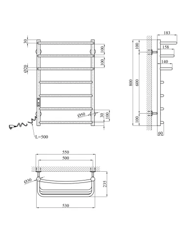 Полотенцесушитель электрический Kroner KRP Prima EL800x500-7