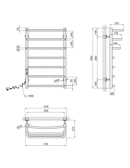 Полотенцесушитель электрический Kroner KRP Prima EL800x500-7