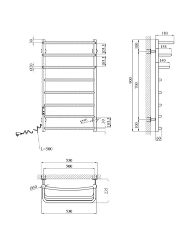 Сушка для рушників електрична Kroner KRP Prima EL900x500-8