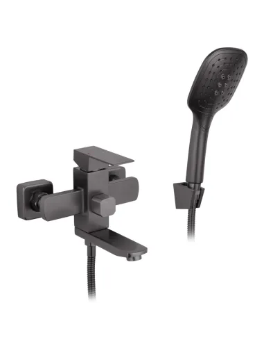 Смеситель для ванны Kroner KRP Edelstahl Kubus - PVD060 с душевым набором, однорычажный, нержавеющая сталь, черный