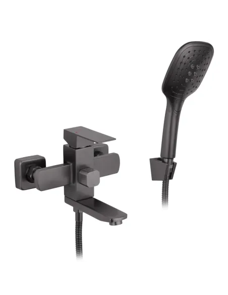 Смеситель для ванны Kroner KRP Edelstahl Kubus - PVD060 с душевым набором, однорычажный, нержавеющая сталь, черный