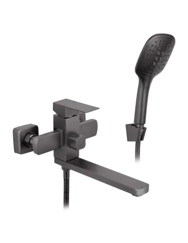 Смеситель для ванны Kroner KRP Edelstahl Kubus - PVD070 с душевым набором, однорычажный, нержавеющая сталь, черный