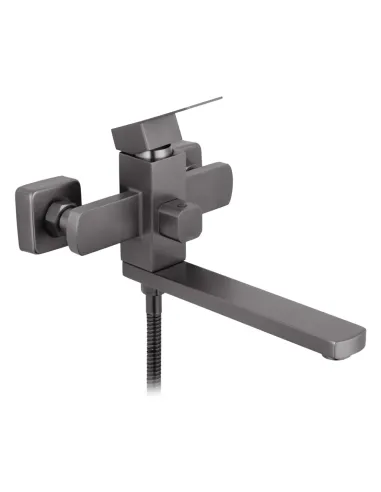 Смеситель для ванны Kroner KRP Edelstahl Kubus - PVD070 с душевым набором, однорычажный, нержавеющая сталь, черный