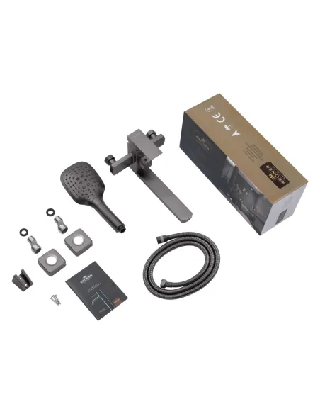 Змішувач для ванни Kroner KRP Edelstahl Kubus - PVD070 з душовим набором, одноважільний, нержавіюча сталь, чорний