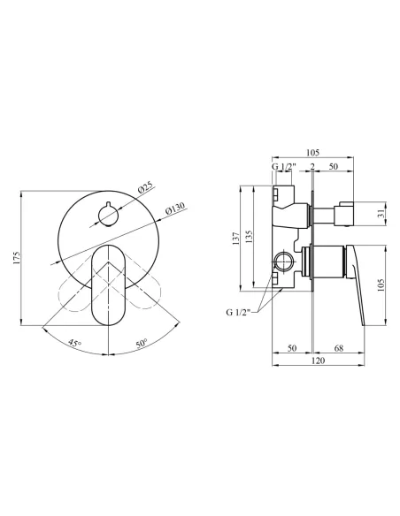Смеситель для душа Kroner Element 211337-0101 скрытого монтажа, однорычажный