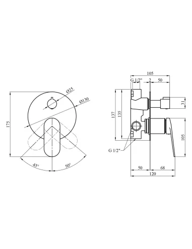 Смеситель для душа Kroner Element 211337-3801 скрытого монтажа, однорычажный