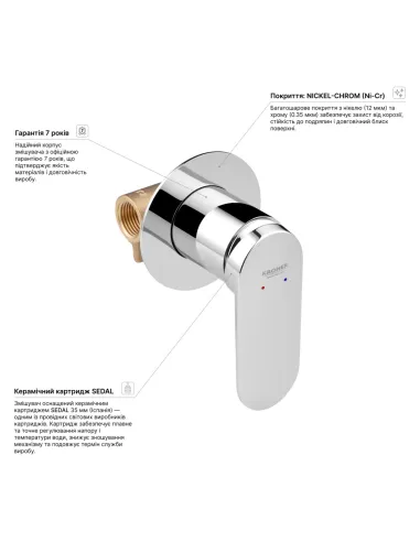 Смеситель для душа Kroner Element 211433-0101 скрытого монтажа, однорычажный