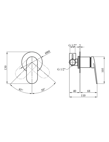 Смеситель для душа Kroner Element 211433-3801 скрытого монтажа, однорычажный