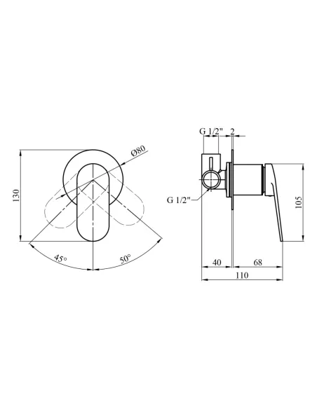 Смеситель для душа Kroner Element 211433-5301 скрытого монтажа, однорычажный