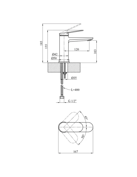Смеситель для умывальника Kroner Element 211110-5301, однорычажный, черный