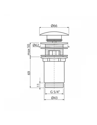 Донный клапан для раковины Alcaplast A392B, Click-Clack, 5/4 дюйма