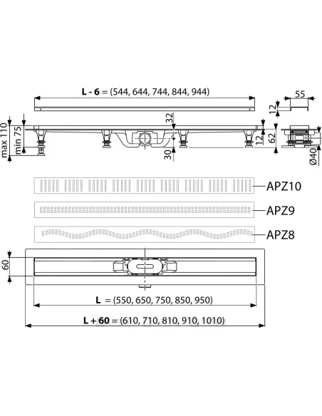 Душовий трап Alcaplast APZ10-650M, мокрий затвор