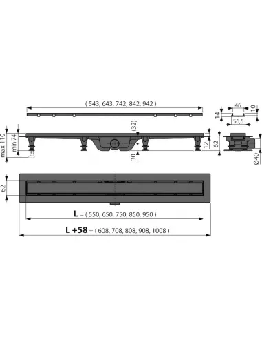 Душевой трап Alcaplast APZ19-550, мокрый затвор