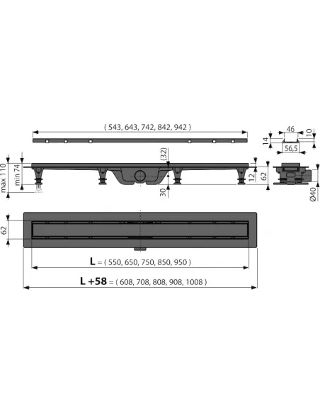 Душевой трап Alcaplast APZ19Black-850 Double, мокрый затвор