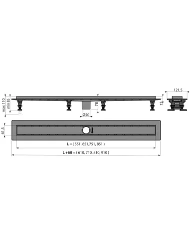 Душевой трап Alcaplast APZ2012-Option6-650, мокрый затвор