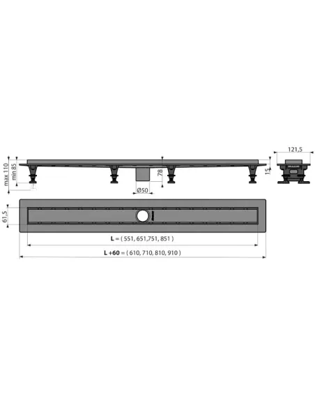 Душевой трап Alcaplast APZ2012-Option6-650, мокрый затвор
