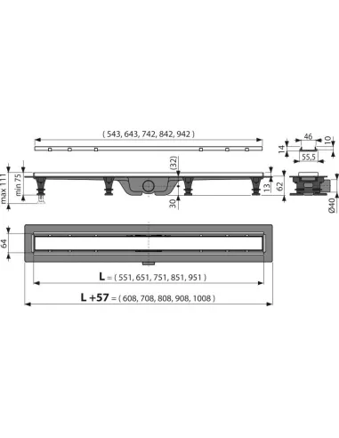 Душевой трап Alcaplast APZ20-Double-750, мокрый затвор