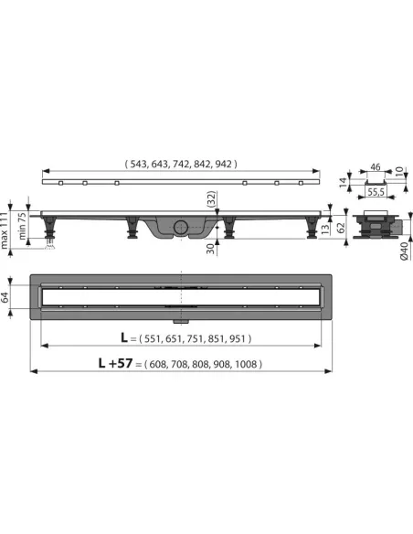 Душовий трап Alcaplast APZ20-Double-750, мокрий затвор