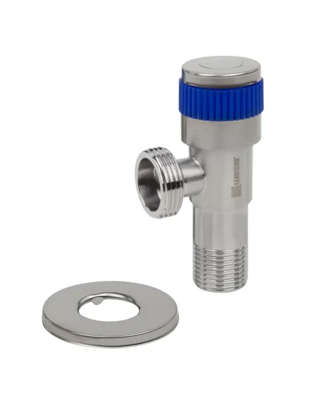 Приборный кран угловой Wezer SOL22B-20 BLUE 1/2 x 3/4 дюйма