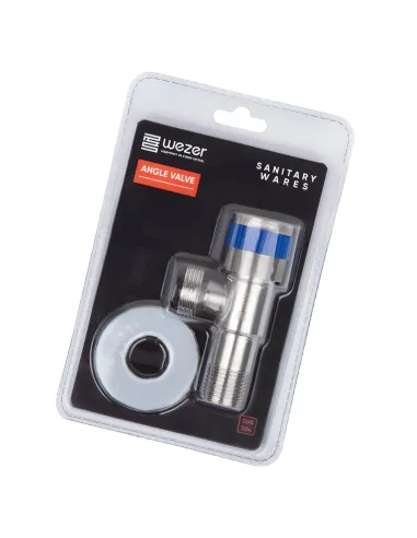 Приладовий кран кутовий Wezer SOL22B-20 BLUE 1/2 x 3/4 дюйми