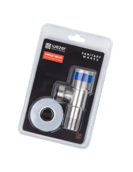 Приборный кран угловой Wezer SOL22B-20 BLUE 1/2 x 3/4 дюйма