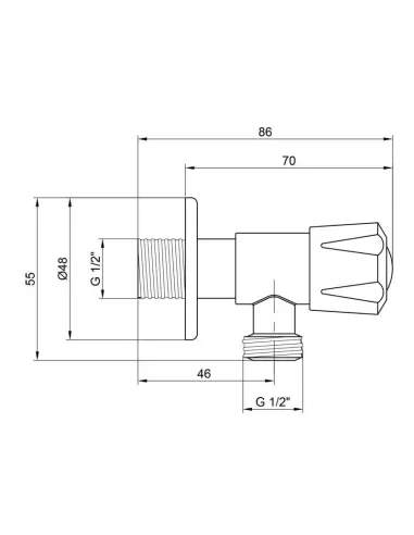 Приборный кран угловой Wezer SOL21B-15 1/2 x 3/4 дюйма