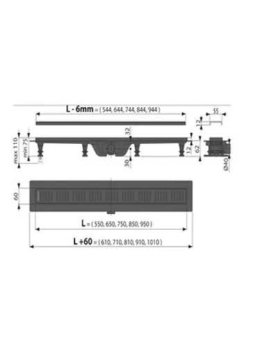 Душовий трап Alcaplast APZ10Black-850M, мокрий затвор
