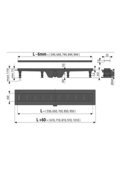 Душовий трап Alcaplast APZ10Black-850M, мокрий затвор