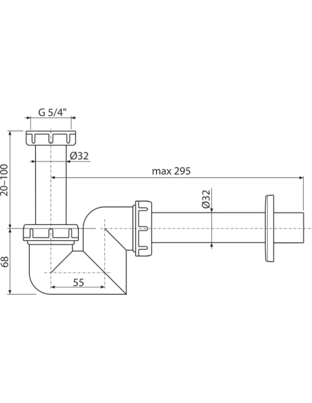Сифон для раковин и биде Alcaplast A45F-DN32, 32 мм