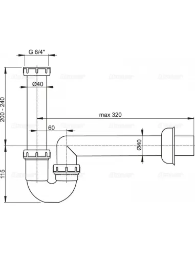 Сифон для умывальника Alcaplast A80-DN40 6/4 дюйма
