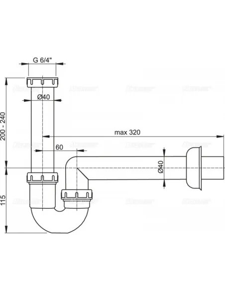Сифон для умывальника Alcaplast A80-DN40 6/4 дюйма