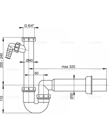 Сифон для умывальника Alcaplast A81-DN50 6/4 дюйма