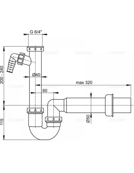 Сифон для умывальника Alcaplast A81-DN50 6/4 дюйма
