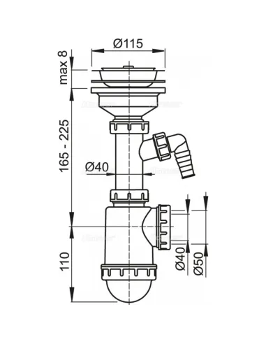 Сифон для кухонної мийки Alcaplast A446-DN50/40, з нержавіючої решіткою DN115