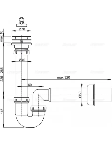 Сифон для кухонной мойки Alcaplast A800-DN40, трубчатый с нержавеющей peшeткой DN70