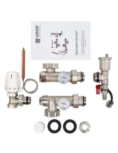 Смесительная группа Wezer UFH-MIX-A для теплого пола, 1 дюйм, с угловым термостатическим краном