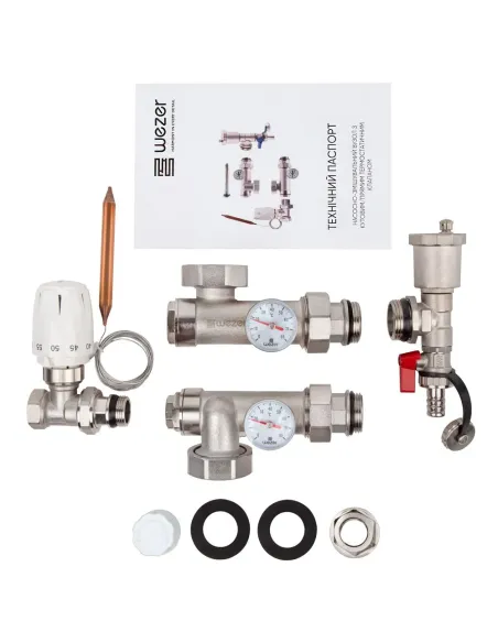 Змішувальна група Wezer UFH-MIX-B для теплої підлоги, 1 дюйм, із прямим термостатичним краном