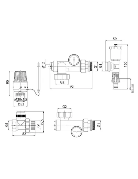 Смесительная группа Wezer UFH-MIX-B для теплого пола, 1 дюйм, с прямым термостатическим краном