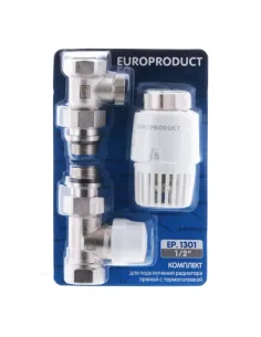 Комплект термостатический для радиатора Europroduct EP.1301 - 1/2 дюйма, прямой с термоголовкой