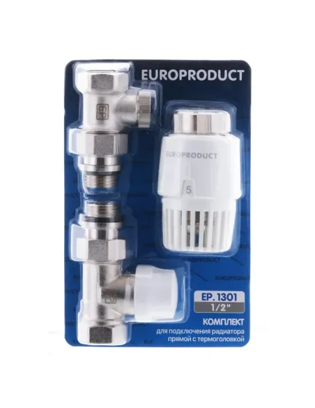 Комплект термостатический для радиатора Europroduct EP.1301 - 1/2 дюйма, прямой с термоголовкой